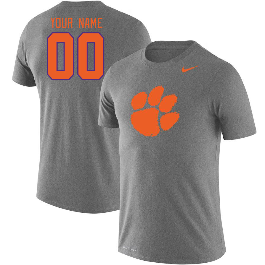 Custom Clemson Tigers Name And Number College Tshirt-Gray